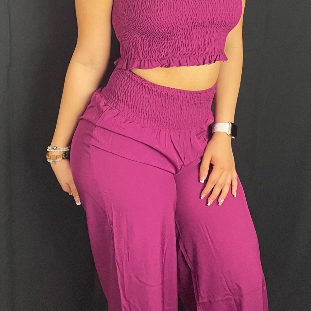 Elegant Magenta Smocked Jumpsuit